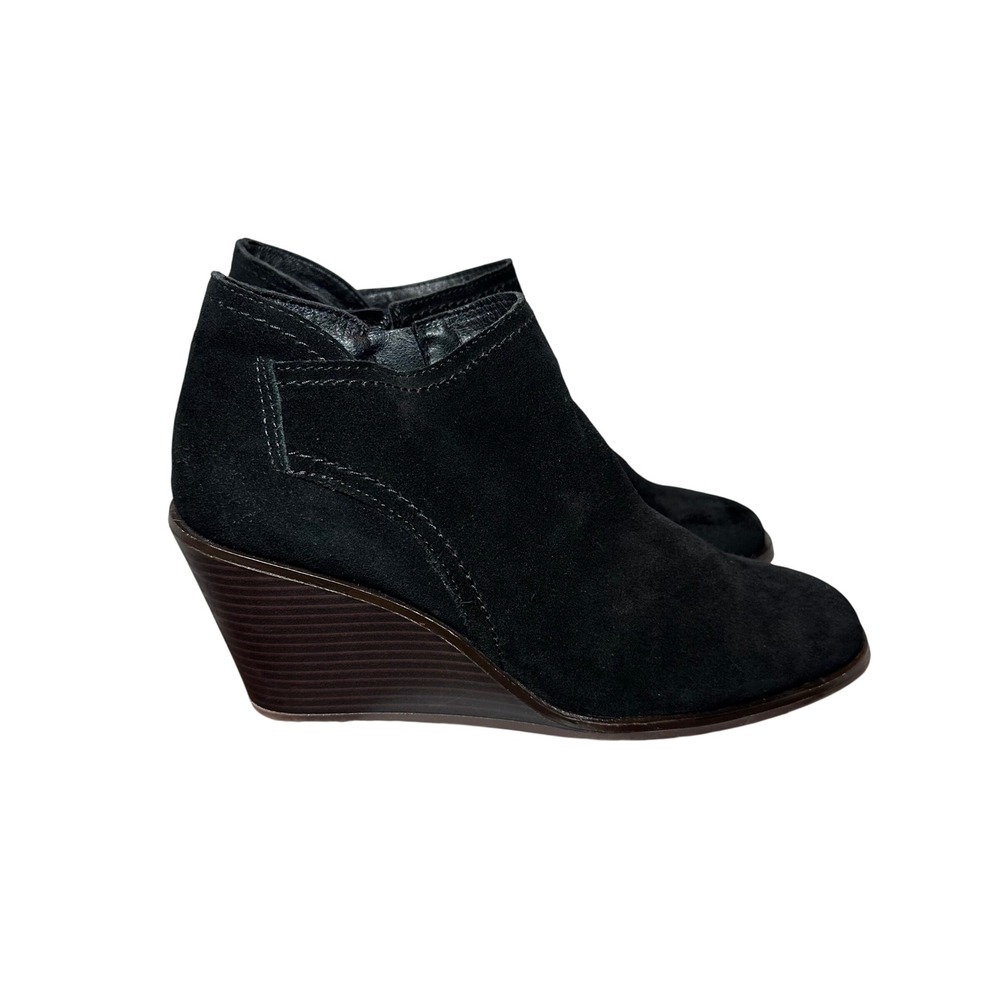 Lucky Brand Womens Black Suede Wedge‎ Ankle Boots Side Zip Almond Toe 8M - Picture 3 of 9
